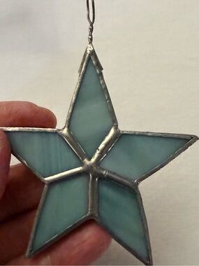 Like New (Worn Once) Vintage Handmade Blue Stained Glass Star w/ Silver Pendant